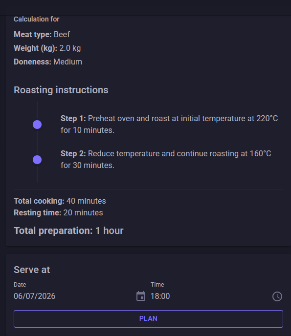 Meaty Times roasting instructions with step-by-step temperatures and times